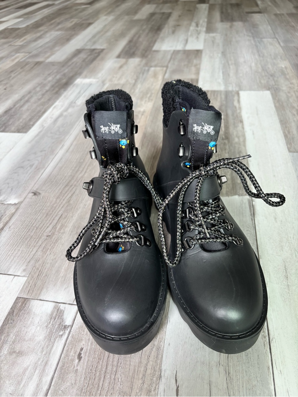 Coach Black Lace-Up Platform Hiking Boots